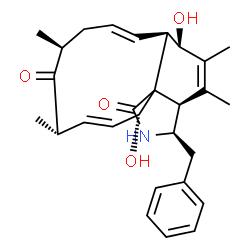 ChemSpider 2D Image | (3R,3aR,6S,6aR,7E,10S,12S,13E,15R)-3-Benzyl-6,15-dihydroxy-4,5,10,12-tetramethyl-3,3a,6,6a,9,10,12,15-octahydro-1H-cycloundeca[d]isoindole-1,11(2H)-dione | C28H35NO4