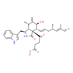 ChemSpider 2D Image | Methyl 4-[(1S,3aR,4R,5S,7aR)-4-[(1E,4S,5E)-4,6-dimethyl-7-oxo-1,5-heptadien-1-yl]-5-hydroxy-1-(1H-indol-3-ylmethyl)-7-methyl-6-methylene-3-oxooctahydro-3aH-isoindol-3a-yl]-4-oxobutanoate | C33H40N2O6