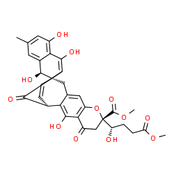 ChemSpider 2D Image | Methyl (1R,7S,13S,23S)-11,16,18,23-tetrahydroxy-7-[(1S)-1-hydroxy-4-methoxy-4-oxobutyl]-20-methyl-9,14-dioxo-6-oxahexacyclo[11.10.2.0~1,15~.0~3,12~.0~5,10~.0~17,22~]pentacosa-3(12),4,10,15,17,19,21,24
-octaene-7-carboxylate | C32H30O12