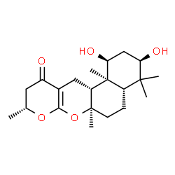 ChemSpider 2D Image | (1S,3R,4aS,6aR,9R,12aR,12bS)-1,3-Dihydroxy-4,4,6a,9,12b-pentamethyl-1,3,4,4a,5,6,6a,9,10,12,12a,12b-dodecahydro-2H,11H-benzo[f]pyrano[2,3-b]chromen-11-one | C21H32O5