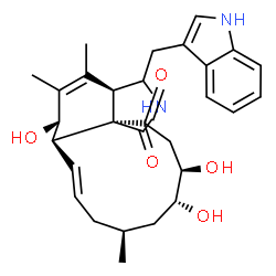 ChemSpider 2D Image | (3aR,6S,6aR,7E,10S,12R,13R,15aR)-6,12,13-Trihydroxy-3-(1H-indol-3-ylmethyl)-4,5,10-trimethyl-3,3a,6,6a,9,10,11,12,13,14-decahydro-1H-cycloundeca[d]isoindole-1,15(2H)-dione | C29H36N2O5