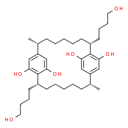 ChemSpider 2D Image | (2R,8R,13R,19R)-8,19-Bis(4-hydroxybutyl)-2,13-dimethyltricyclo[18.2.2.2~9,12~]hexacosa-1(22),9,11,20,23,25-hexaene-10,21,24,26-tetrol | C36H56O6