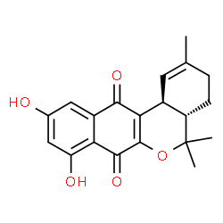 ChemSpider 2D Image | (4aS,12bS)-8,10-Dihydroxy-2,5,5-trimethyl-3,4a,5,12b-tetrahydro-4H-dibenzo[c,g]chromene-7,12-dione | C20H20O5