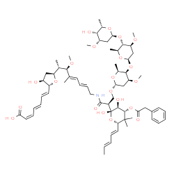 ChemSpider 2D Image | (2Z,4E,6E)-7-{(2R,3S,5S)-5-[(2S,3R,4E,6E)-8-{[(2S)-2-[(2R,3S,4R,6S)-2,3-Dihydroxy-5,5-dimethyl-6-[(1E,3E)-1,3-pentadien-1-yl]-4-(2-phenylacetoxy)tetrahydro-2H-pyran-2-yl]-3-{[(2R,4S,5R,6S)-5-{[(2R,4S,
5S,6S)-5-{[(2S,4S,5R,6S)-5-hydroxy-4-methoxy-6-methyltetrahydro-2H-pyran-2-yl]oxy}-4-methoxy-6-methyltetrahydro-2H-pyran-2-yl]oxy}-4-methoxy-6-methyltetrahydro-2H-pyran-2-yl]oxy}propanoyl]amino}-3-met
hoxy-4-methyl-4,6-octadien-2-yl]-3-hydroxytetrahydro-2-furanyl}-2,4,6-heptatrienoic acid (non-preferred name) | C65H95NO21