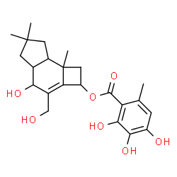 ChemSpider 2D Image | 4-Hydroxy-3-(hydroxymethyl)-6,6,7b-trimethyl-2,4,4a,5,6,7,7a,7b-octahydro-1H-cyclobuta[e]inden-2-yl 2,3,4-trihydroxy-6-methylbenzoate | C23H30O7