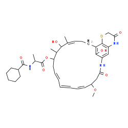 ChemSpider 2D Image | (6Z,10E,16Z)-15,28-Dihydroxy-5-methoxy-14,16-dimethyl-3,24-dioxo-22-thia-2,25-diazatricyclo[18.7.1.0~21,26~]octacosa-1(28),6,8,10,16,20,26-heptaen-13-yl N-(cyclohexylcarbonyl)alaninate | C38H51N3O8S