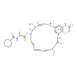 ChemSpider 2D Image | (4Z,10E,14Z)-6,28-Dihydroxy-16-methoxy-5,7-dimethyl-18,24-dioxo-22-thia-19,25-diazatricyclo[18.7.1.0~21,26~]octacosa-1(28),4,10,12,14,20,26-heptaen-8-yl N-(cyclohexylcarbonyl)alaninate | C38H51N3O8S