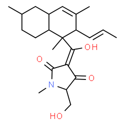 ChemSpider 2D Image | (3E)-5-(Hydroxymethyl)-3-(hydroxy{1,3,6-trimethyl-2-[(1E)-1-propen-1-yl]-1,2,4a,5,6,7,8,8a-octahydro-1-naphthalenyl}methylene)-1-methyl-2,4-pyrrolidinedione | C23H33NO4