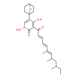 ChemSpider 2D Image | 1,4-Dihydroxy-5-(7-oxabicyclo[2.2.1]hept-1-yl)-3-[(2E,4E,6E)-6,8,10-trimethyl-2,4,6-dodecatrienoyl]-2(1H)-pyridinone | C26H35NO5