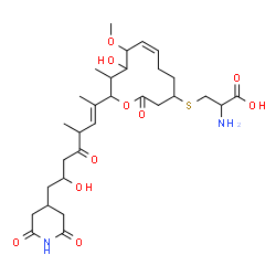ChemSpider 2D Image | S-{(7Z)-12-[(2E)-8-(2,6-Dioxo-4-piperidinyl)-7-hydroxy-4-methyl-5-oxo-2-octen-2-yl]-10-hydroxy-9-methoxy-11-methyl-2-oxooxacyclododec-7-en-4-yl}cysteine | C30H46N2O10S