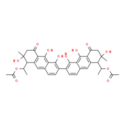 ChemSpider 2D Image | (1,1',6,6',9,9'-Hexahydroxy-6,6'-dimethyl-8,8'-dioxo-5,5',6,6',7,7',8,8'-octahydro-2,2'-bianthracene-5,5'-diyl)di-1,1-ethanediyl diacetate | C38H38O12