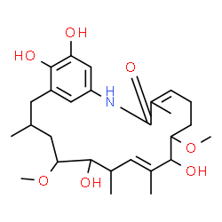 ChemSpider 2D Image | (10E)-9,13,19,20-Tetrahydroxy-8,14-dimethoxy-4,10,12,16-tetramethyl-2-azabicyclo[16.3.1]docosa-1(22),4,10,18,20-pentaen-3-one | C27H41NO7
