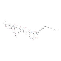 ChemSpider 2D Image | N-({8-[(7Z)-7-Hexadecenoylamino]-7-hydroxy-6,9-dioxo-1,5-diazonan-2-yl}carbonyl)seryl-N~5~-acetyl-N~5~-hydroxyornithylseryl-N~5~-acetyl-N~5~-hydroxyornithine | C44H75N9O16