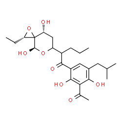 ChemSpider 2D Image | 1-(3-Acetyl-2,4-dihydroxy-5-isobutylphenyl)-2-[(2S,4R,8R)-2-ethyl-4,8-dihydroxy-1,5-dioxaspiro[2.5]oct-6-yl]-1-pentanone | C25H36O8