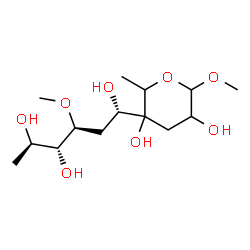 ChemSpider 2D Image | (1S,3S,4R,5R)-1-(3,5-Dihydroxy-6-methoxy-2-methyltetrahydro-2H-pyran-3-yl)-3-methoxy-1,4,5-hexanetriol (non-preferred name) | C14H28O8