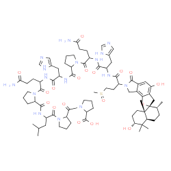 ChemSpider 2D Image | N-{2-[(2R,2'R,4a'S,6'R,8a'S)-4,6'-Dihydroxy-2',5',5',8a'-tetramethyl-6-oxo-3',4',4a',5',6,6',7',8,8',8a'-decahydro-2'H-spiro[furo[2,3-e]isoindole-2,1'-naphthalen]-7(3H)-yl]-4-(methylsulfinyl)butanoyl}
histidylglutaminylprolylhistidylglutaminylprolylleucylprolylproline | C76H108N16O18S