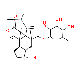 ChemSpider 2D Image | (4S,5S,8R)-2-{[(6-Deoxyhexopyranosyl)oxy]methyl}-9-formyl-5-hydroxy-13-isopropyl-5-methyltetracyclo[7.4.0.0~2,11~.0~4,8~]tridec-12-ene-1-carboxylic acid | C26H38O9