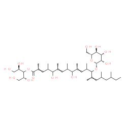 ChemSpider 2D Image | 3-O-[(2E,6E,10E,14Z)-5,9-Dihydroxy-13-(beta-D-mannopyranosyloxy)-2,4,6,8,10,12,14,16,18-nonamethyl-2,6,10,14-icosatetraenoyl]-D-threo-pentitol | C40H70O14