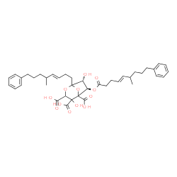 ChemSpider 2D Image | (6R,7R)-4,7-Dihydroxy-6-{[(4E)-6-methyl-9-phenyl-4-nonenoyl]oxy}-1-[(3E)-5-methyl-8-phenyl-3-octen-1-yl]-2,8-dioxabicyclo[3.2.1]octane-3,4,5-tricarboxylic acid (non-preferred name) | C40H50O12