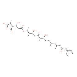 ChemSpider 2D Image | (16E)-17-Ethyl-4,8-dihydroxy-3,7,11,13-tetramethyl-6,15-dioxo-16,18-nonadecadien-2-yl (3R)-3-hydroxy-3-(4-methyl-2,5-dioxo-2,5-dihydro-3-furanyl)propanoate | C33H50O10