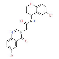 ChemSpider 2D Image | N-(6-Bromo-3,4-dihydro-2H-chromen-4-yl)-2-(6-bromo-4-oxo-3(4H)-quinazolinyl)acetamide | C19H15Br2N3O3