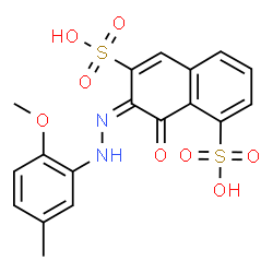 ChemSpider 2D Image | (7E)-7-[(2-Methoxy-5-methylphenyl)hydrazono]-8-oxo-7,8-dihydro-1,6-naphthalenedisulfonic acid | C18H16N2O8S2