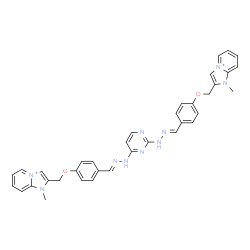 ChemSpider 2D Image | 2,2'-{2,4-Pyrimidinediylbis[(1E)-2-hydrazinyl-1-ylidene(E)methylylidene-4,1-phenyleneoxymethylene]}bis(1-methyl-1H-imidazo[1,2-a]pyridin-4-ium) | C36H34N10O2