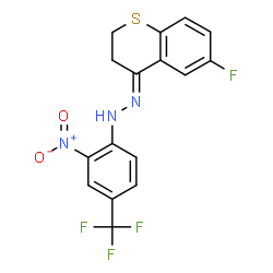 ChemSpider 2D Image | (1E)-1-(6-Fluoro-2,3-dihydro-4H-thiochromen-4-ylidene)-2-[2-nitro-4-(trifluoromethyl)phenyl]hydrazine | C16H11F4N3O2S
