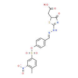 ChemSpider 2D Image | {2-[(2E)-2-(4-{[(4-Methyl-3-nitrophenyl)sulfonyl]oxy}benzylidene)hydrazino]-4-oxo-4,5-dihydro-1,3-thiazol-5-yl}acetic acid | C19H16N4O8S2