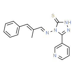 ChemSpider 2D Image | 4-{(E)-[(2E)-2-Methyl-3-phenyl-2-propen-1-ylidene]amino}-5-(3-pyridinyl)-2,4-dihydro-3H-1,2,4-triazole-3-thione | C17H15N5S