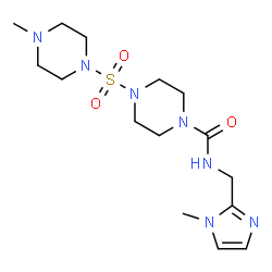 ChemSpider 2D Image | N-[(1-Methyl-1H-imidazol-2-yl)methyl]-4-[(4-methyl-1-piperazinyl)sulfonyl]-1-piperazinecarboxamide | C15H27N7O3S