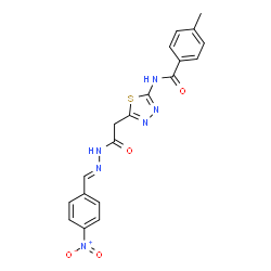 ChemSpider 2D Image | 4-Methyl-N-(5-{2-[(2E)-2-(4-nitrobenzylidene)hydrazino]-2-oxoethyl}-1,3,4-thiadiazol-2-yl)benzamide | C19H16N6O4S