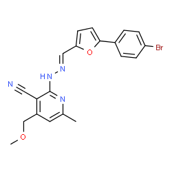 ChemSpider 2D Image | 2-[(2E)-2-{[5-(4-Bromophenyl)-2-furyl]methylene}hydrazino]-4-(methoxymethyl)-6-methylnicotinonitrile | C20H17BrN4O2