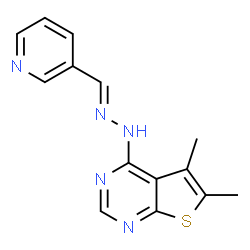 ChemSpider 2D Image | 5,6-Dimethyl-4-[(2E)-2-(3-pyridinylmethylene)hydrazino]thieno[2,3-d]pyrimidine | C14H13N5S
