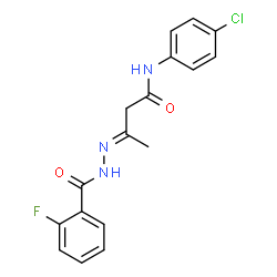 ChemSpider 2D Image | (3E)-N-(4-Chlorophenyl)-3-[(2-fluorobenzoyl)hydrazono]butanamide | C17H15ClFN3O2