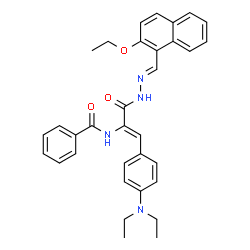 ChemSpider 2D Image | N-[(1Z)-1-[4-(Diethylamino)phenyl]-3-{(2E)-2-[(2-ethoxy-1-naphthyl)methylene]hydrazino}-3-oxo-1-propen-2-yl]benzamide | C33H34N4O3