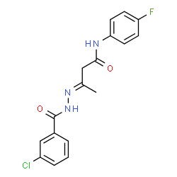 ChemSpider 2D Image | (3E)-3-[(3-Chlorobenzoyl)hydrazono]-N-(4-fluorophenyl)butanamide | C17H15ClFN3O2