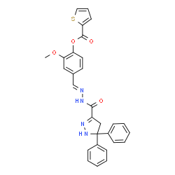 ChemSpider 2D Image | 4-[(E)-{[(5,5-Diphenyl-4,5-dihydro-1H-pyrazol-3-yl)carbonyl]hydrazono}methyl]-2-methoxyphenyl 2-thiophenecarboxylate | C29H24N4O4S