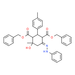 ChemSpider 2D Image | Dibenzyl (6E)-4-hydroxy-4-methyl-2-(4-methylphenyl)-6-(phenylhydrazono)-1,3-cyclohexanedicarboxylate | C36H36N2O5