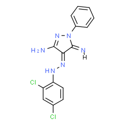ChemSpider 2D Image | (4E,5E)-4-[(2,4-Dichlorophenyl)hydrazono]-5-imino-1-phenyl-4,5-dihydro-1H-pyrazol-3-amine | C15H12Cl2N6