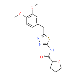 ChemSpider 2D Image | (2R)-N-[5-(3,4-Dimethoxybenzyl)-1,3,4-thiadiazol-2-yl]tetrahydro-2-furancarboxamide | C16H19N3O4S