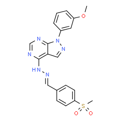 ChemSpider 2D Image | 1-(3-Methoxyphenyl)-4-{(2E)-2-[4-(methylsulfonyl)benzylidene]hydrazino}-1H-pyrazolo[3,4-d]pyrimidine | C20H18N6O3S