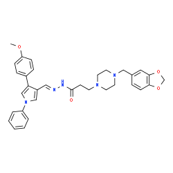 ChemSpider 2D Image | 3-[4-(1,3-Benzodioxol-5-ylmethyl)-1-piperazinyl]-N'-{(E)-[4-(4-methoxyphenyl)-1-phenyl-1H-pyrrol-3-yl]methylene}propanehydrazide | C33H35N5O4