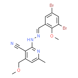 ChemSpider 2D Image | 2-[(2E)-2-(3,5-Dibromo-2-methoxybenzylidene)hydrazino]-4-(methoxymethyl)-6-methylnicotinonitrile | C17H16Br2N4O2