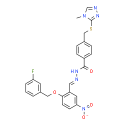 ChemSpider 2D Image | N'-[(E)-{2-[(3-Fluorobenzyl)oxy]-5-nitrophenyl}methylene]-4-{[(4-methyl-4H-1,2,4-triazol-3-yl)sulfanyl]methyl}benzohydrazide | C25H21FN6O4S