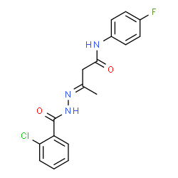 ChemSpider 2D Image | (3E)-3-[(2-Chlorobenzoyl)hydrazono]-N-(4-fluorophenyl)butanamide | C17H15ClFN3O2