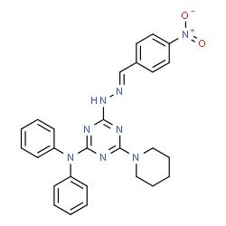 ChemSpider 2D Image | 4-[(2E)-2-(4-Nitrobenzylidene)hydrazino]-N,N-diphenyl-6-(1-piperidinyl)-1,3,5-triazin-2-amine | C27H26N8O2