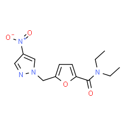 ChemSpider 2D Image | N,N-Diethyl-5-[(4-nitro-1H-pyrazol-1-yl)methyl]-2-furamide | C13H16N4O4