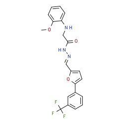 ChemSpider 2D Image | 2-[(2-Methoxyphenyl)amino]-N'-[(E)-{5-[3-(trifluoromethyl)phenyl]-2-furyl}methylene]acetohydrazide | C21H18F3N3O3