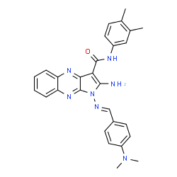 ChemSpider 2D Image | 2-Amino-1-{(E)-[4-(dimethylamino)benzylidene]amino}-N-(3,4-dimethylphenyl)-1H-pyrrolo[2,3-b]quinoxaline-3-carboxamide | C28H27N7O